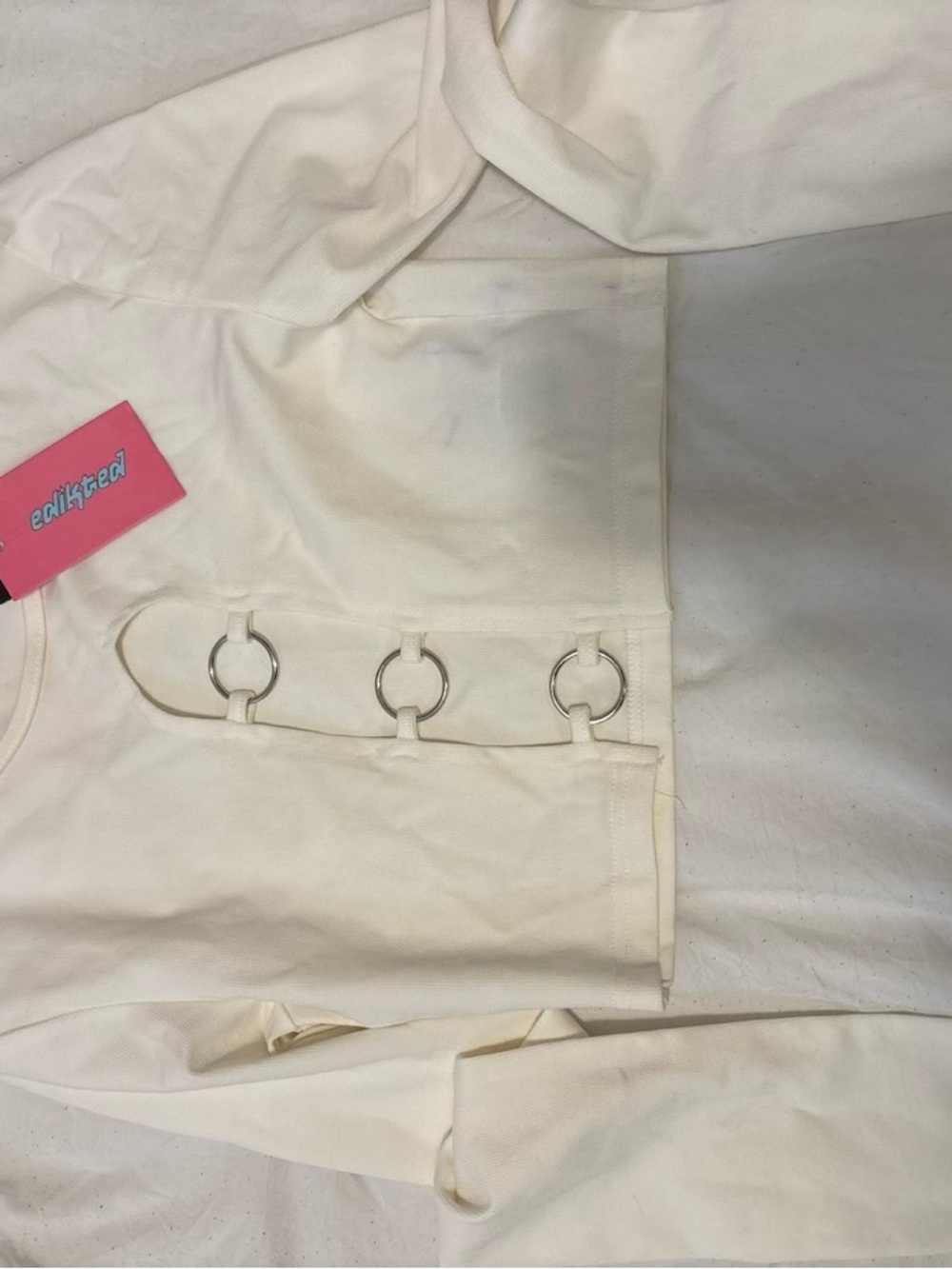Edikted Cream Long Sleeve Crop Top with Ring Detail